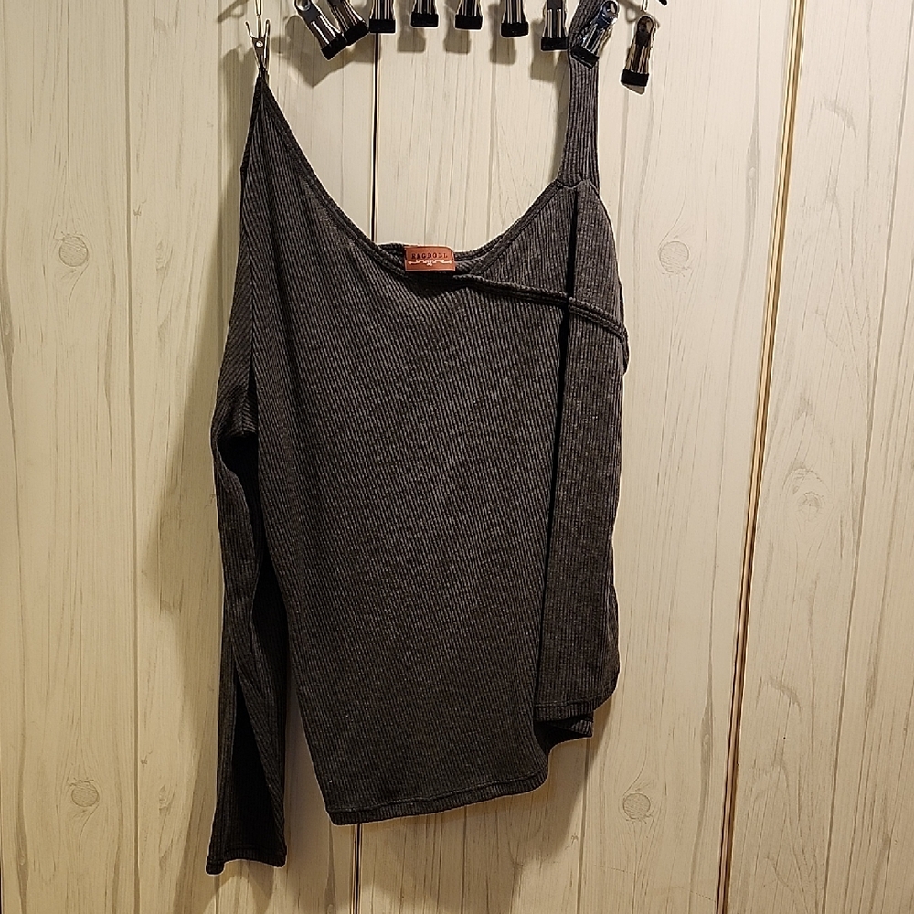 Ragdoll Charcoal Ribbed Asymmetrical Top